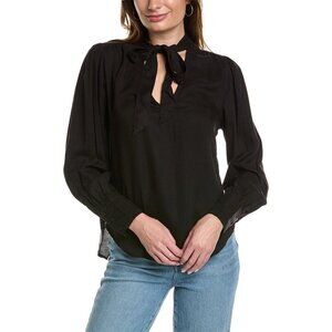 Bella Dahl Womens Black Tie-Neck Long Sleeve Blouse S